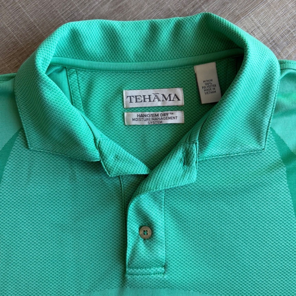 Tehama Mens Green Hangem Dry Moisture Management Golf Polo Shirt Size Medium - Picture 2 of 8